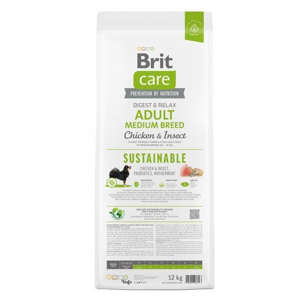 Корм сухий Brit Care Dog Sustainable Adult Medium Breed для дорослих собак середніх порід з куркою та комахами 12 кг 1111173610 фото