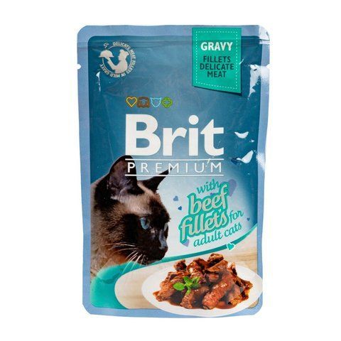 Корм вологий Brit Premium Cat Beef Fillets Gravy pouch для котів філе яловичини в соусі 85 г 1111146991 фото