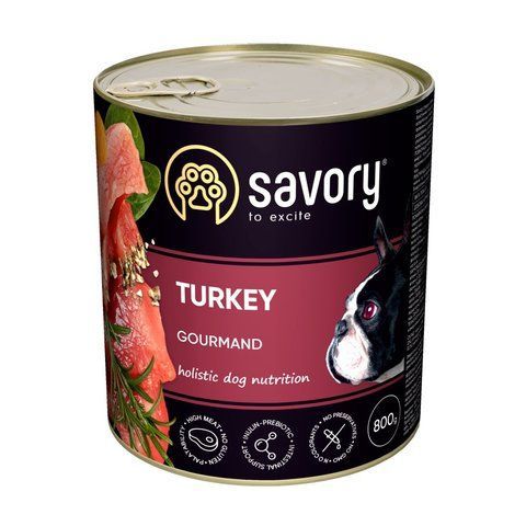 Корм вологий Savory Dog Gourmand Turkey паштет для дорослих собак усіх порід з індичкою 800 г 1111165054 фото
