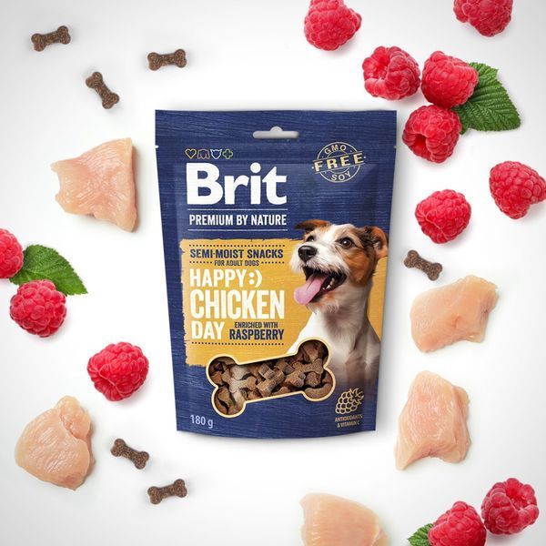 Ласощі Brit Premium Semi-moist Snacks Chicken with Raspberry напіввологі д/cобак з куркою і малиною 180 г 1111196075 фото