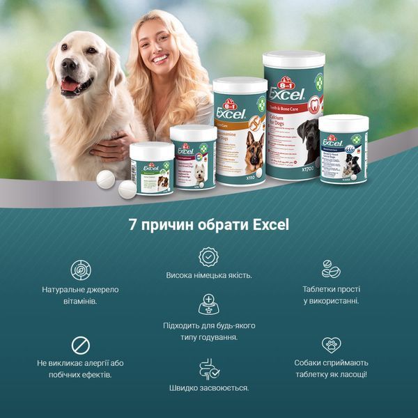 Вітаміни 8in1 Excel Calcium для цуценят та дорослих собак для зубів та кісток кальцій 155 шт 1111201811 фото
