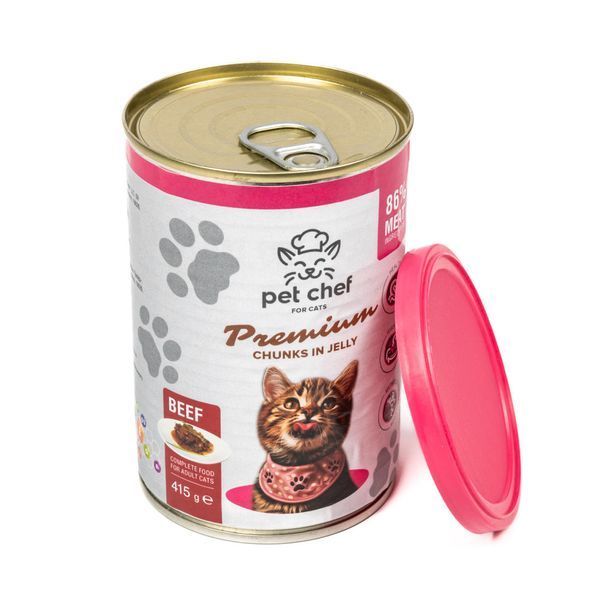 Вологий корм для котів Pet Chef шматочки в желе з яловичиною 415 г 1111189101 фото