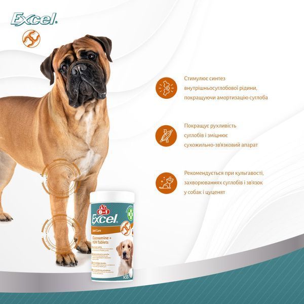 Вітаміни 8in1 Excel Glucosamine + MSM для цуценят та дорослих собак для суглобів 55 шт 1111201813 фото