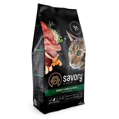 Корм сухий Savory Adult Cat Gourmand Fresh Turkey and Duck для котів-гурманів зі свіжою індичкою та качкою 2 кг 1111162998 фото