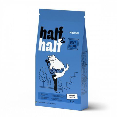 Корм сухий HalfHalf для дорослих собак великих порід із яловичиною 12 кг 1111175741 фото