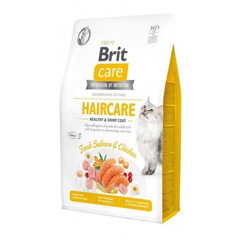 Корм сухий Brit Care Cat Grain Free Haircare Healthy and Shiny Coat для котів догляд за шкірою і шерстю лосось та курка 2 кг 1111162370 фото