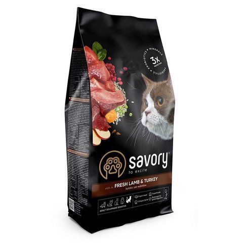 Корм сухий Savory Adult Cat Sensitive Digestion Fresh Lamb and Turkey для дорослих котів з чутливим травленням з ягнятиною т 1111163001 фото