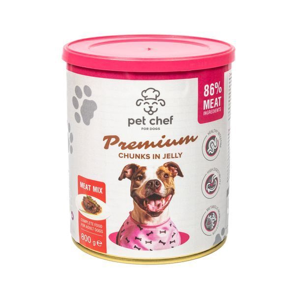 Вологий корм для собак Pet Chef шматочки в желе М ясний мікс 800 г 1111189108 фото