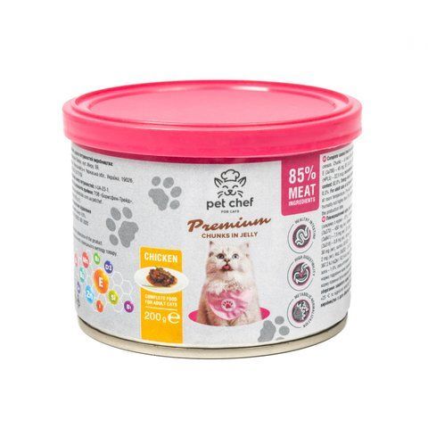 Вологий корм для котів Pet Chef шматочки в желе з куркою 200г 1111189111 фото
