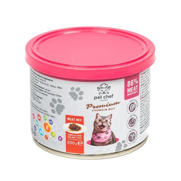 Вологий корм для котів Pet Chef шматочки в желе М&rsquo;ясний мікс 200 г 1111189112 фото