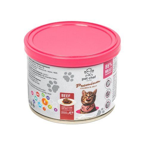 Вологий корм для котів Pet Chef шматочки в желе з яловичиною 200 г 1111189113 фото