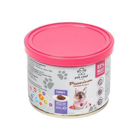 Вологий корм для котів Pet Chef шматочки в желе з індичкою 200г 1111189114 фото