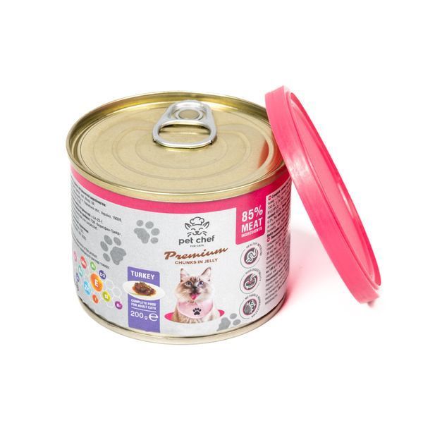 Вологий корм для котів Pet Chef шматочки в желе з індичкою 200г 1111189114 фото