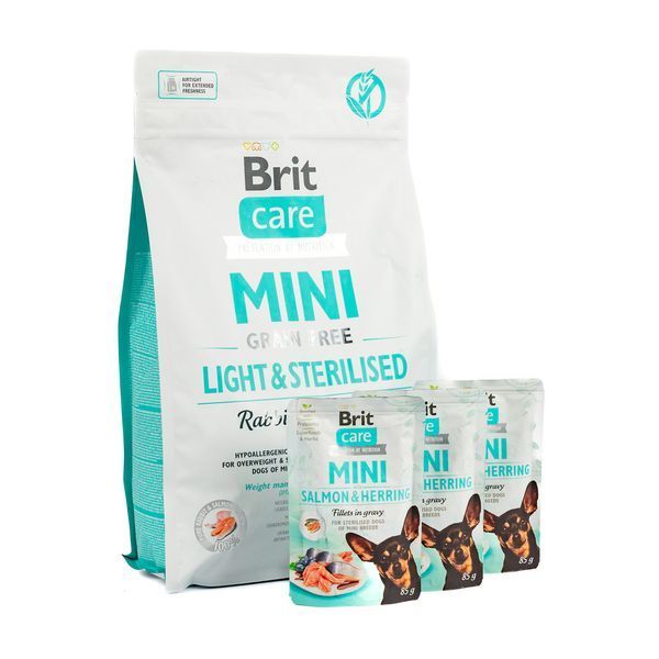НАБІР Корм сухий Brit Care Mini GF Light and Sterilised д/стерилізованих собак малих порід і надмірною вагою кролик і лосось 1111186542 фото