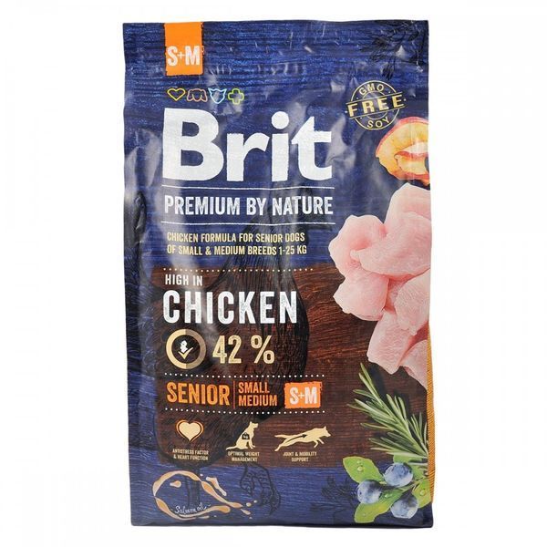 Корм сухий Brit Premium Dog Senior S+M для собак дрібних та середніх порід похилого віку вагою 1-25 кг з куркою 3 кг 1111150958 фото