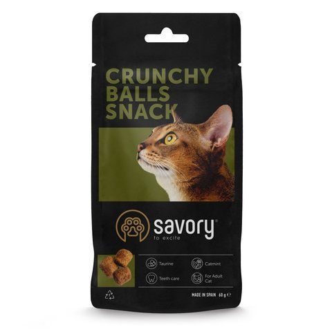 Хрумкі ласощі Savory Cats Snacks Crunchy Balls для дорослих вибагливих котів, кульки з котячою м ятою, 60 г 1111204200 фото