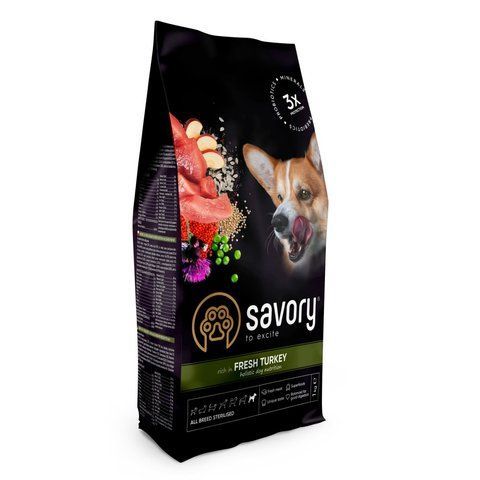Корм сухий Savory All Breed Sterilised rich in Fresh Turkey для стерилізованих собак усіх порід зі свіжою індичкою 1 кг 1111171566 фото