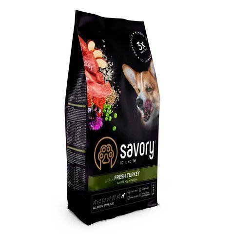 Корм сухий Savory All Breed Sterilised rich in Fresh Turkey для стерилізованих собак усіх порід зі свіжою індичкою 3 кг 1111171567 фото