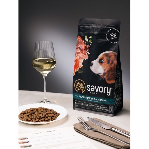 Корм сухий Savory Puppy rich in Fresh Turkey and Chicken для цуценят всіх порід зі свіжою індичкою і куркою 1 кг 1111162970 фото